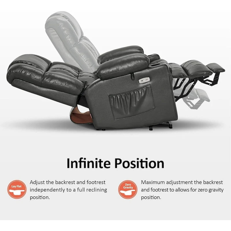 MCombo Grand canapé fauteuil inclinable électrique double moteur avec massage et chaleur pour personnes âgées de grande taille, en similicuir 7896