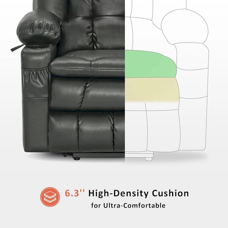 MCombo Grand canapé fauteuil inclinable électrique double moteur avec massage et chaleur pour personnes âgées de grande taille, en similicuir 7896