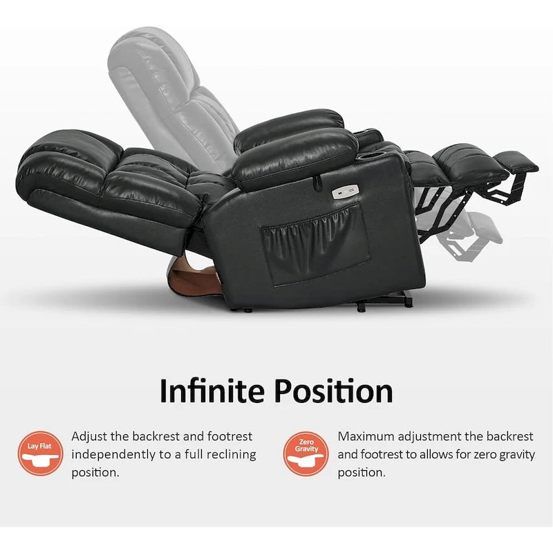MCombo Grand canapé fauteuil inclinable électrique double moteur avec massage et chaleur pour personnes âgées de grande taille, en similicuir 7896