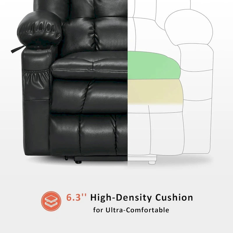 MCombo Grand canapé fauteuil inclinable électrique double moteur avec massage et chaleur pour personnes âgées de grande taille, en similicuir 7896