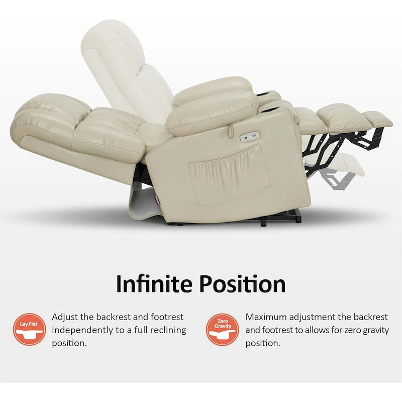 MCombo Grand canapé fauteuil inclinable électrique double moteur avec massage et chaleur pour personnes âgées de grande taille, en similicuir 7896