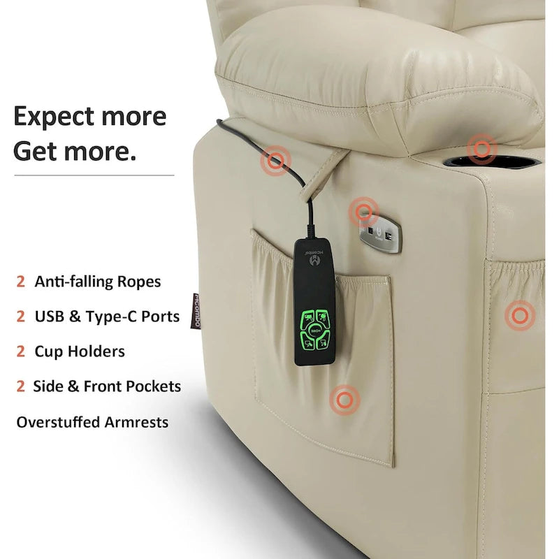 MCombo Grand canapé fauteuil inclinable électrique double moteur avec massage et chaleur pour personnes âgées de grande taille, en similicuir 7896