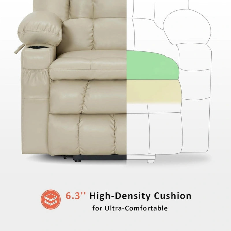 MCombo Grand canapé fauteuil inclinable électrique double moteur avec massage et chaleur pour personnes âgées de grande taille, en similicuir 7896