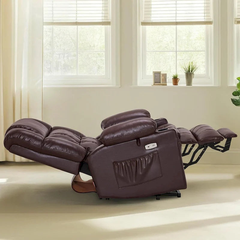 MCombo Grand canapé fauteuil inclinable électrique double moteur avec massage et chaleur pour personnes âgées de grande taille, en similicuir 7896