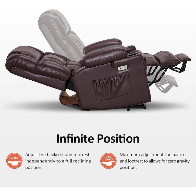 MCombo Grand canapé fauteuil inclinable électrique double moteur avec massage et chaleur pour personnes âgées de grande taille, en similicuir 7896