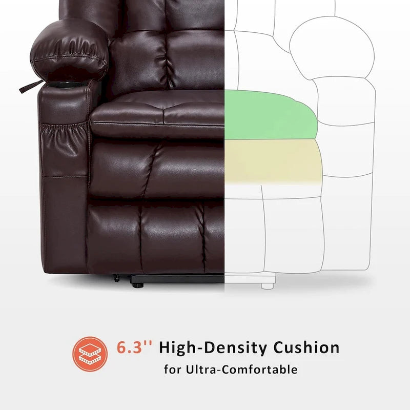 MCombo Grand canapé fauteuil inclinable électrique double moteur avec massage et chaleur pour personnes âgées de grande taille, en similicuir 7896