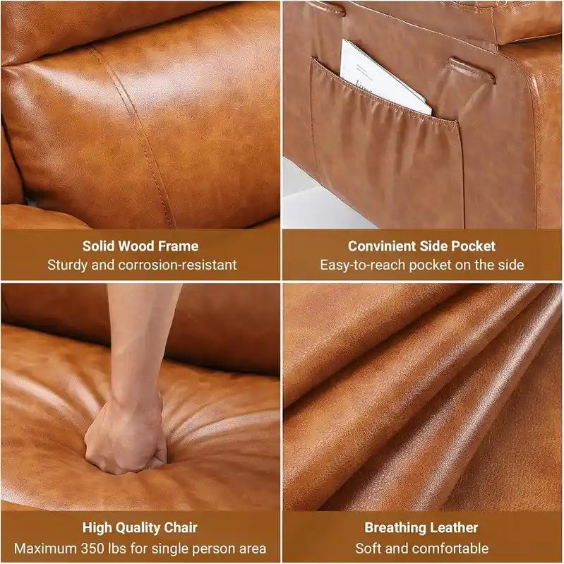 Fauteuil inclinable releveur avec massage, porte-gobelets et pochette latérale.