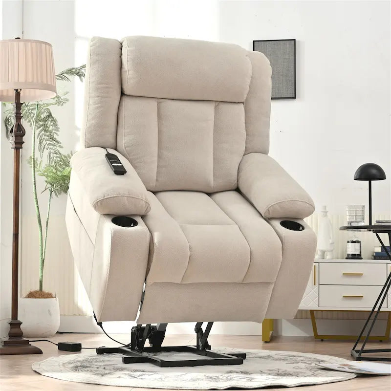 Fauteuil inclinable releveur électrique en velours flocon de neige avec repose-pieds étendu