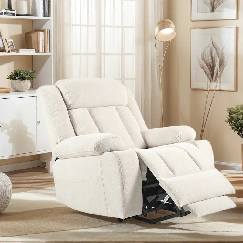 Fauteuil inclinable releveur électrique en velours flocon de neige avec repose-pieds étendu