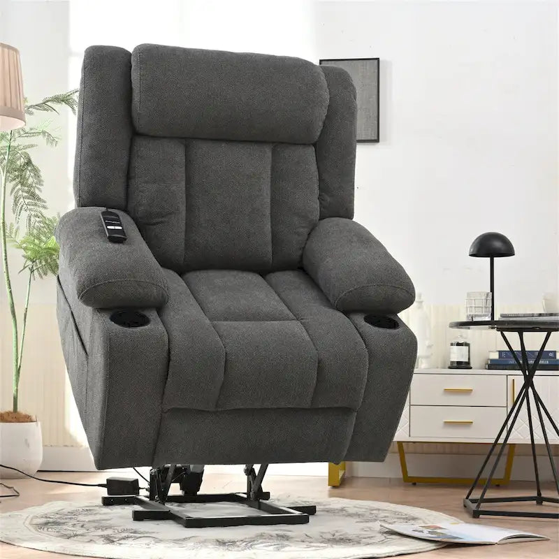 Fauteuil inclinable releveur électrique en velours flocon de neige avec repose-pieds étendu