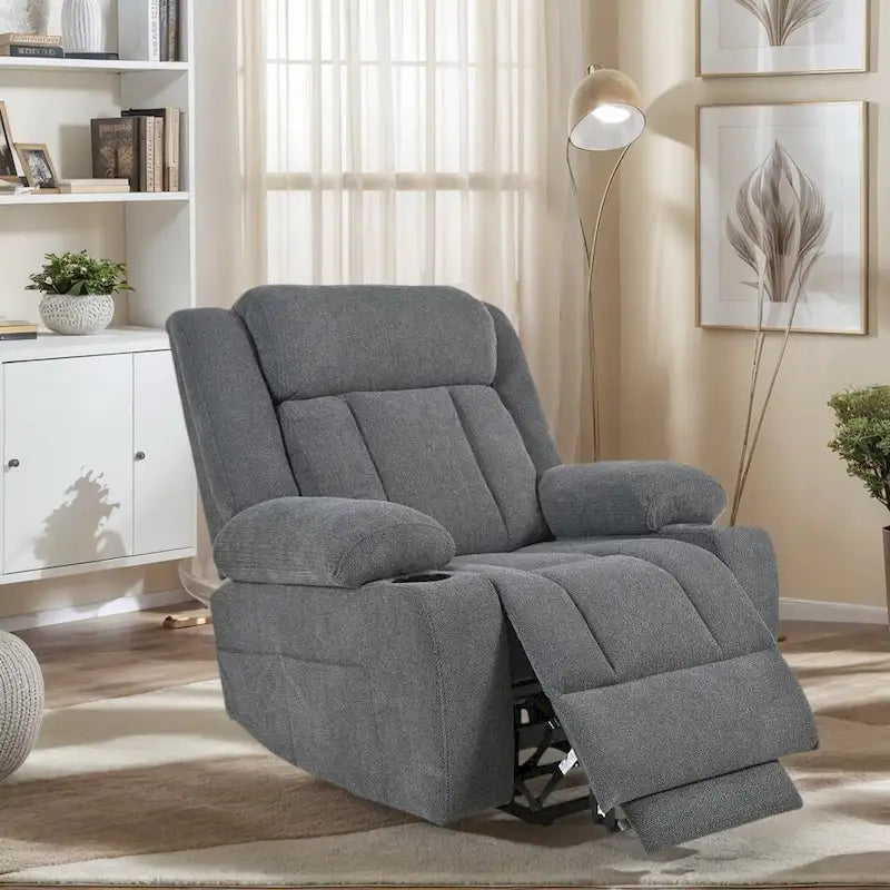 Fauteuil inclinable releveur électrique en velours flocon de neige avec repose-pieds étendu