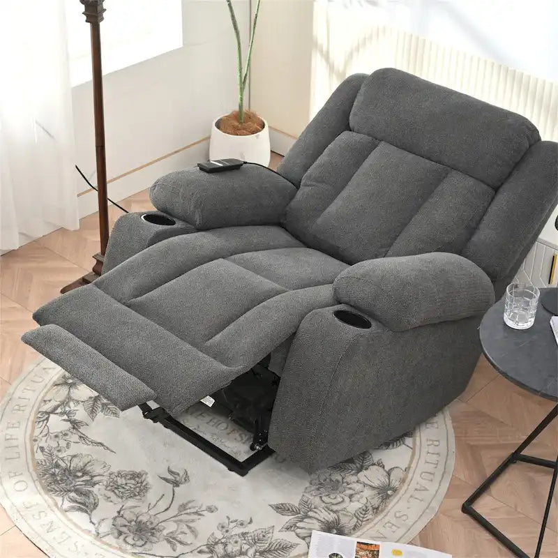 Fauteuil inclinable releveur électrique en velours flocon de neige avec repose-pieds étendu