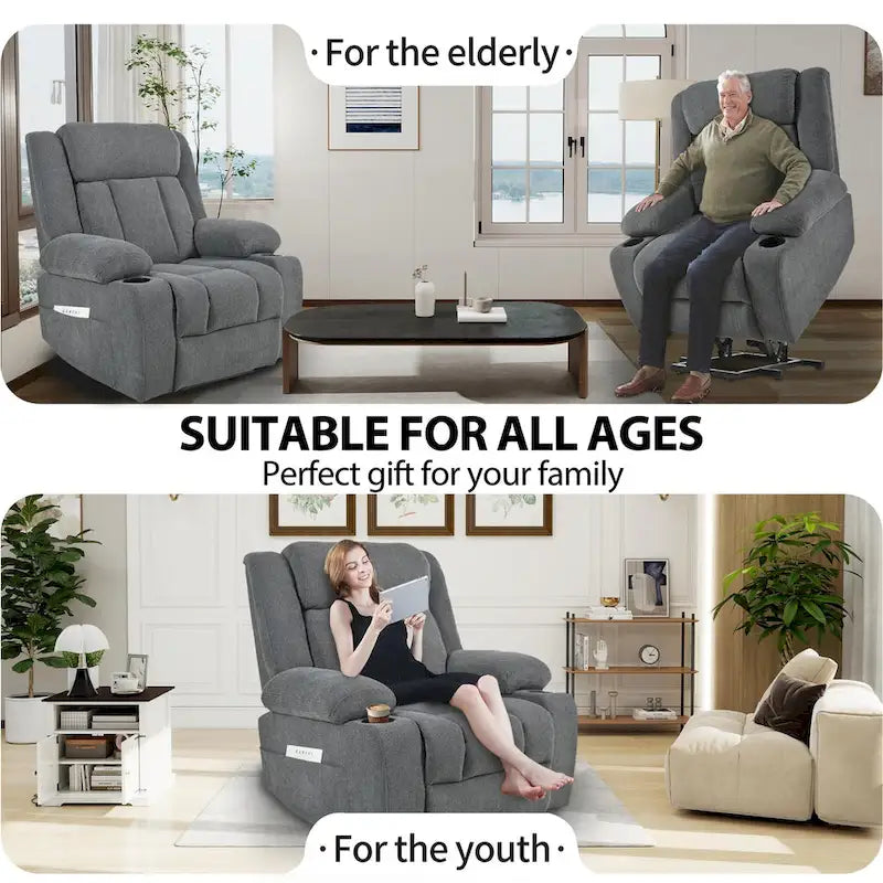 Fauteuil inclinable releveur électrique en velours flocon de neige avec repose-pieds étendu