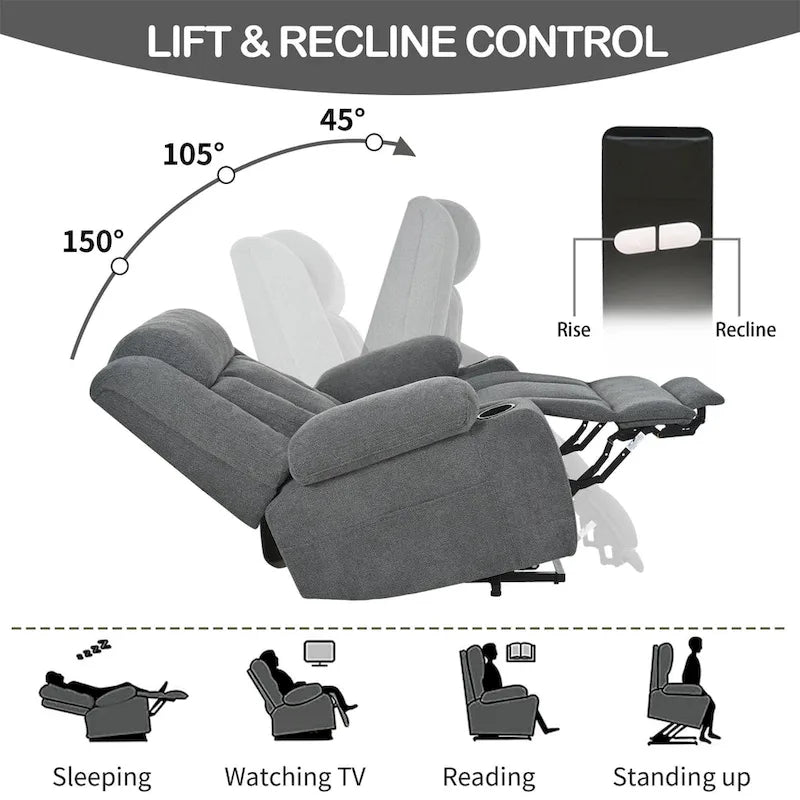 Fauteuil inclinable releveur électrique en velours flocon de neige avec repose-pieds étendu