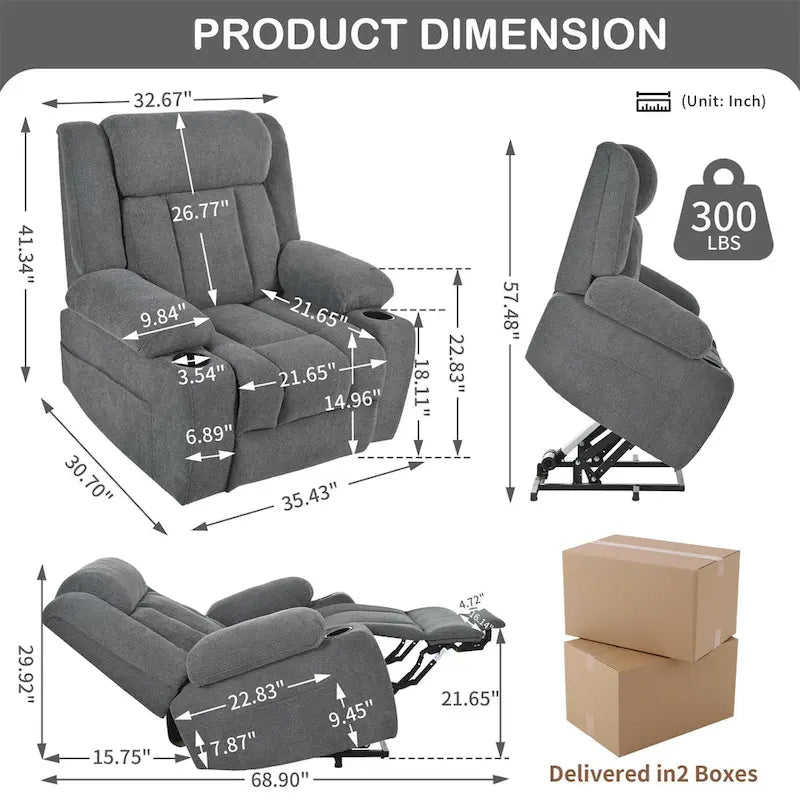 Fauteuil inclinable releveur électrique en velours flocon de neige avec repose-pieds étendu
