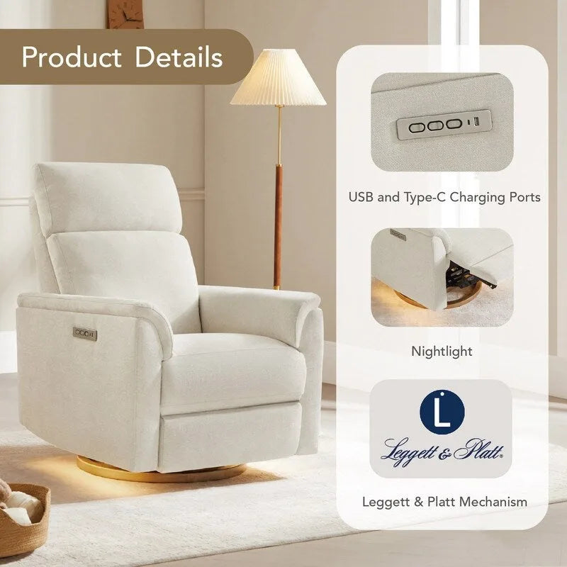 Fauteuil inclinable pivotant Maire Power avec veilleuse pour chambre de bébé