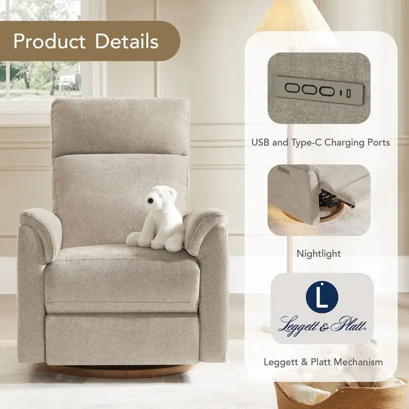Fauteuil inclinable pivotant Maire Power avec veilleuse pour chambre de bébé