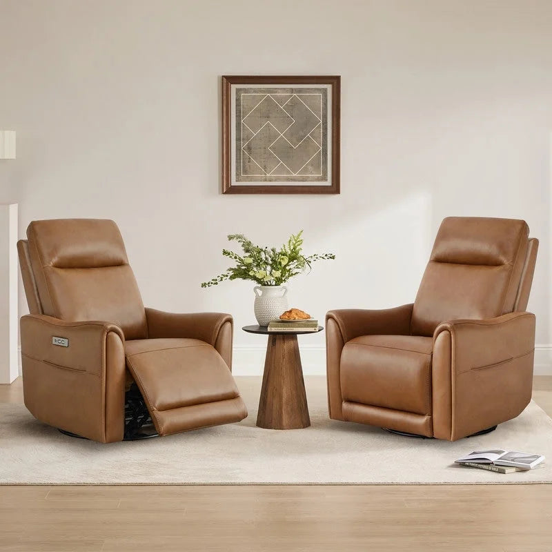 Fauteuil inclinable, pivotant et berçant Farley en cuir véritable pour chambre de bébé