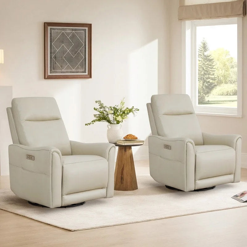 Fauteuil inclinable, pivotant et berçant Farley en cuir véritable pour chambre de bébé