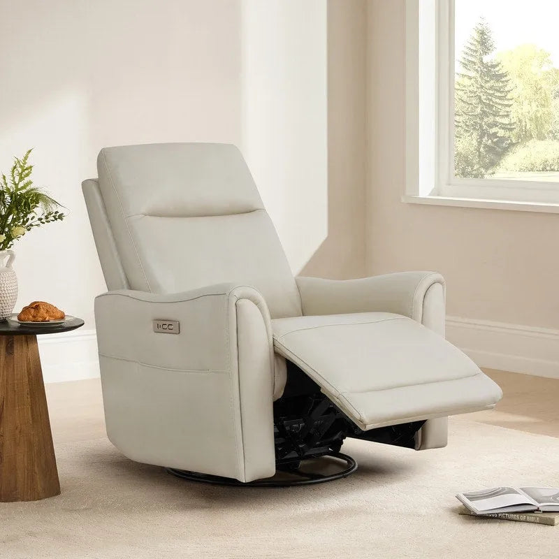 Fauteuil inclinable, pivotant et berçant Farley en cuir véritable pour chambre de bébé
