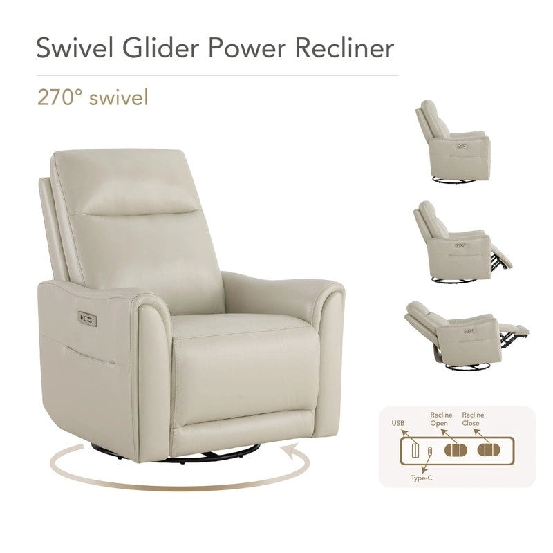 Fauteuil inclinable, pivotant et berçant Farley en cuir véritable pour chambre de bébé