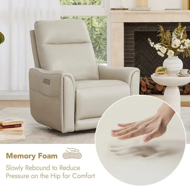 Fauteuil inclinable, pivotant et berçant Farley en cuir véritable pour chambre de bébé