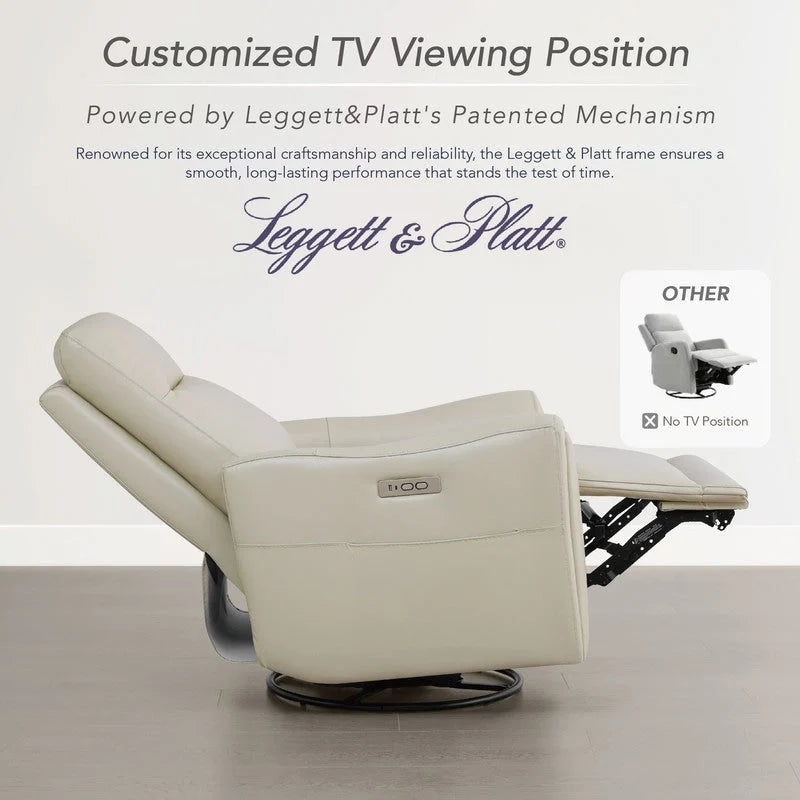 Fauteuil inclinable, pivotant et berçant Farley en cuir véritable pour chambre de bébé