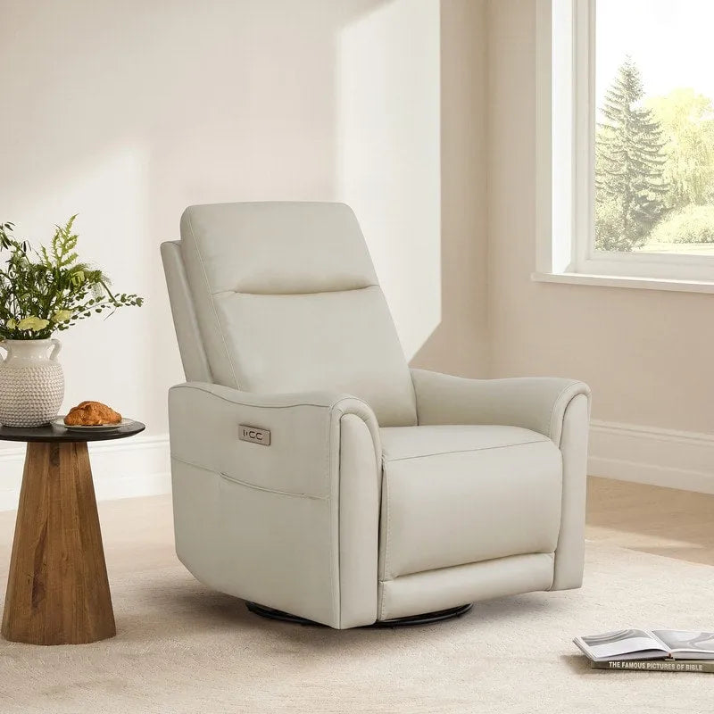 Fauteuil inclinable, pivotant et berçant Farley en cuir véritable pour chambre de bébé
