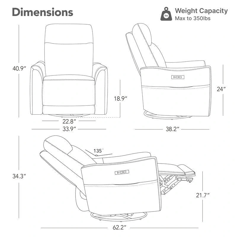 Fauteuil inclinable, pivotant et berçant Farley en cuir véritable pour chambre de bébé