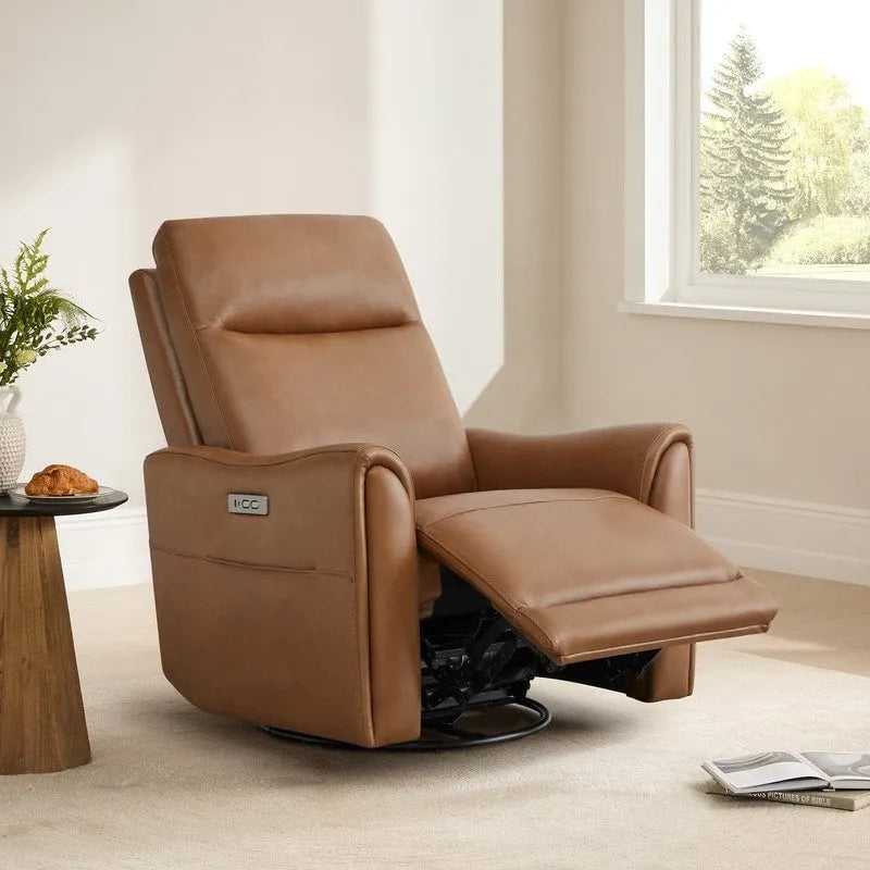Fauteuil inclinable, pivotant et berçant Farley en cuir véritable pour chambre de bébé
