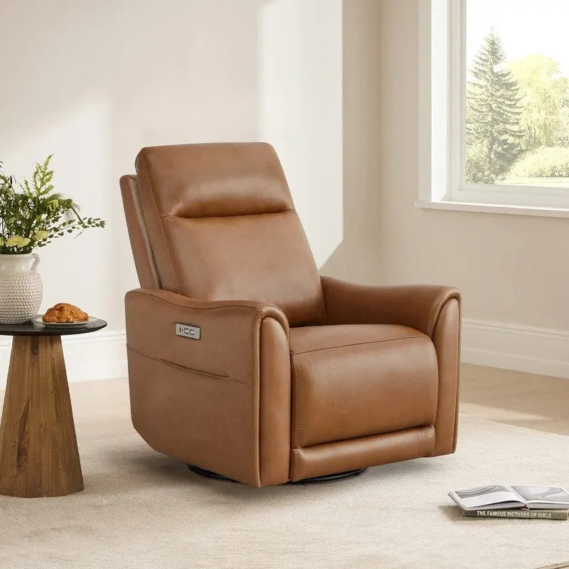 Fauteuil inclinable, pivotant et berçant Farley en cuir véritable pour chambre de bébé