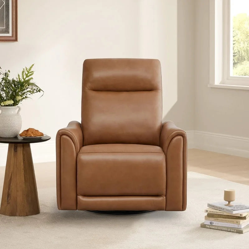 Fauteuil inclinable, pivotant et berçant Farley en cuir véritable pour chambre de bébé