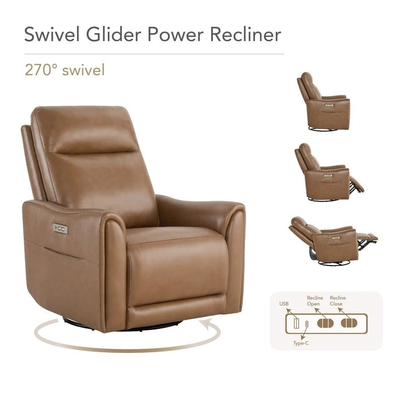 Fauteuil inclinable, pivotant et berçant Farley en cuir véritable pour chambre de bébé