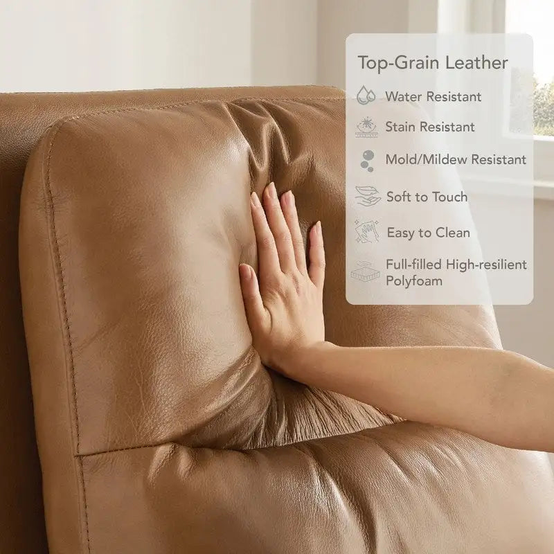 Fauteuil inclinable, pivotant et berçant Farley en cuir véritable pour chambre de bébé