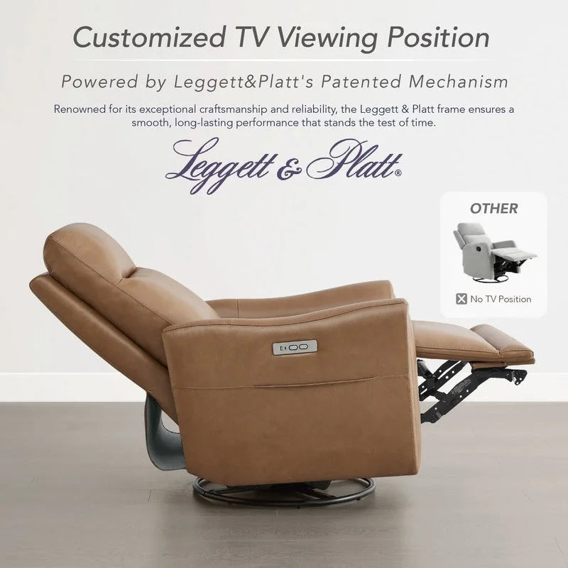 Fauteuil inclinable, pivotant et berçant Farley en cuir véritable pour chambre de bébé