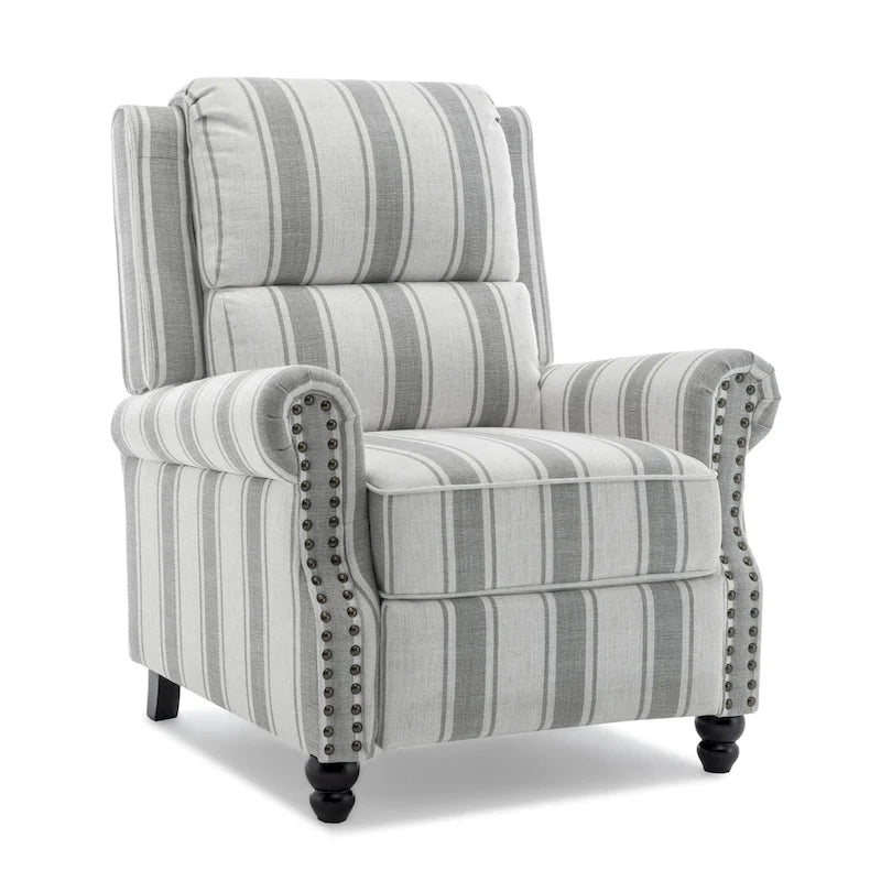 Fauteuil inclinable à dossier basculant, assise rembourrée et cloutée