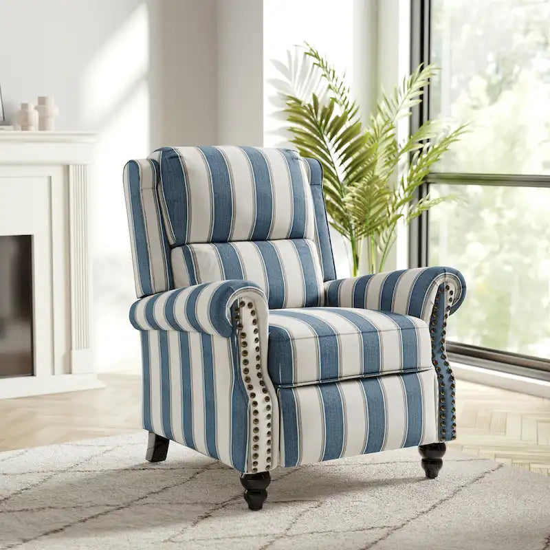 Fauteuil inclinable à dossier basculant, assise rembourrée et cloutée