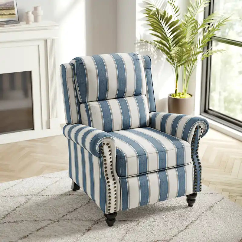 Fauteuil inclinable à dossier basculant, assise rembourrée et cloutée