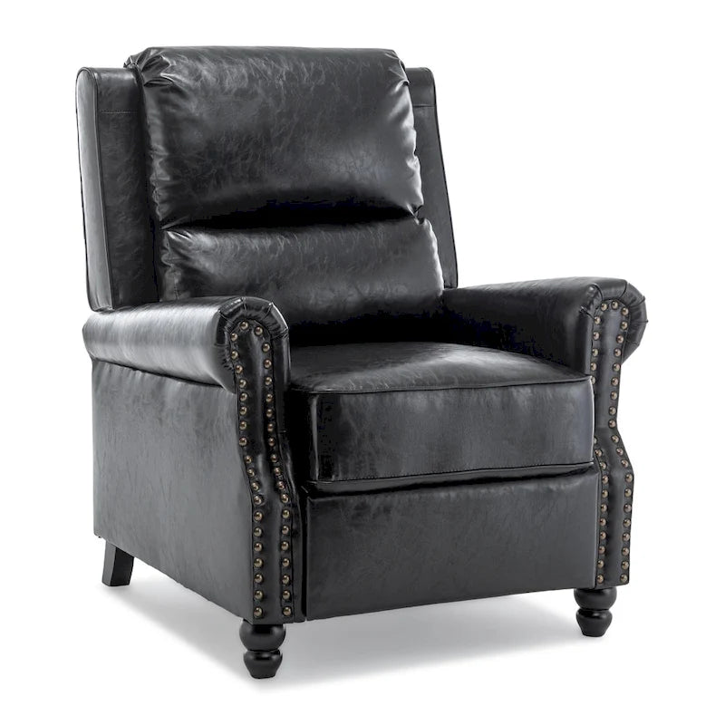 Fauteuil inclinable à dossier basculant, assise rembourrée et cloutée