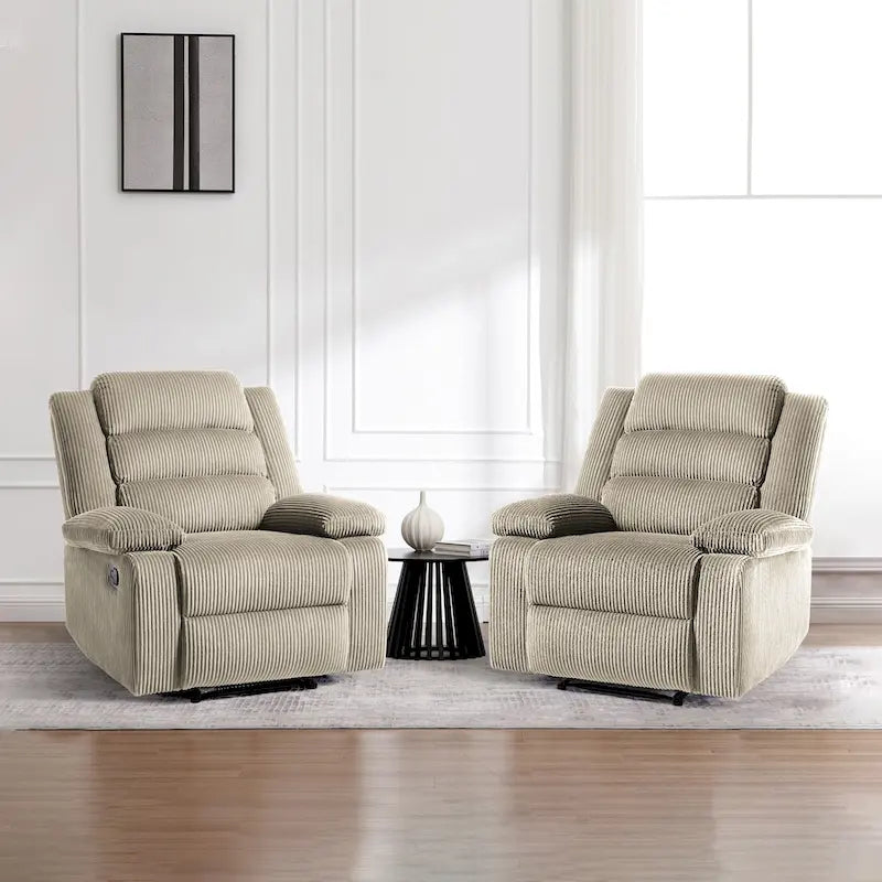 Fauteuil inclinable manuel moderne en velours côtelé, lot de 2, fauteuil d'appoint surdimensionné avec accoudoirs larges