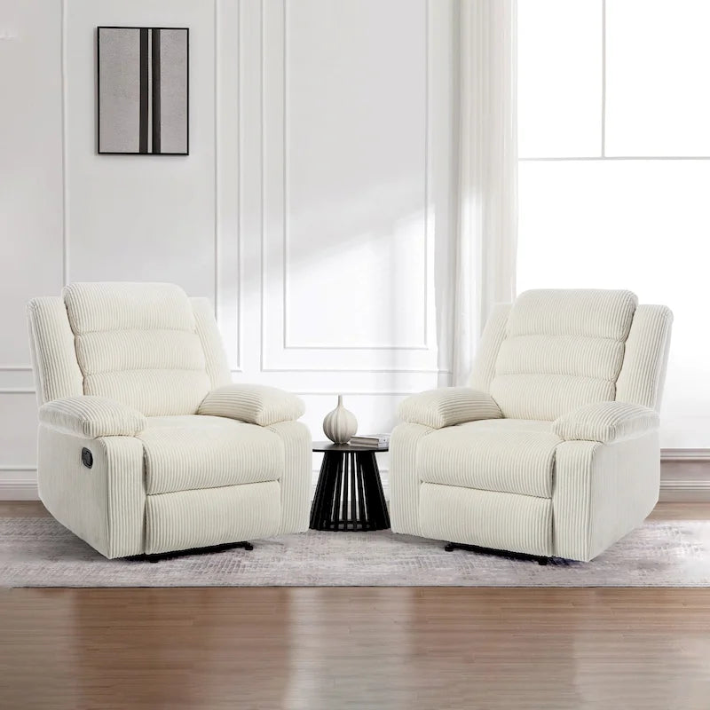 Fauteuil inclinable manuel moderne en velours côtelé, lot de 2, fauteuil d'appoint surdimensionné avec accoudoirs larges