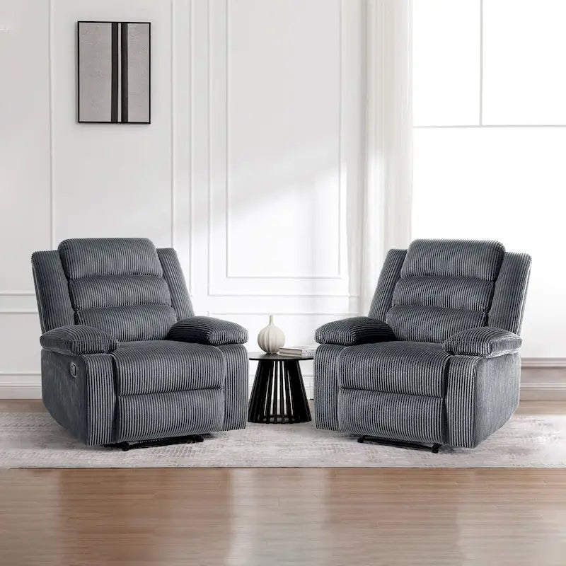 Fauteuil inclinable manuel moderne en velours côtelé, lot de 2, fauteuil d'appoint surdimensionné avec accoudoirs larges