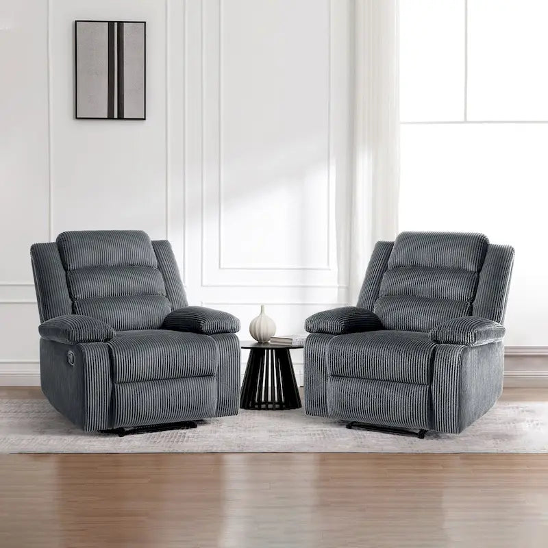Fauteuil inclinable manuel moderne en velours côtelé, lot de 2, fauteuil d'appoint surdimensionné avec accoudoirs larges