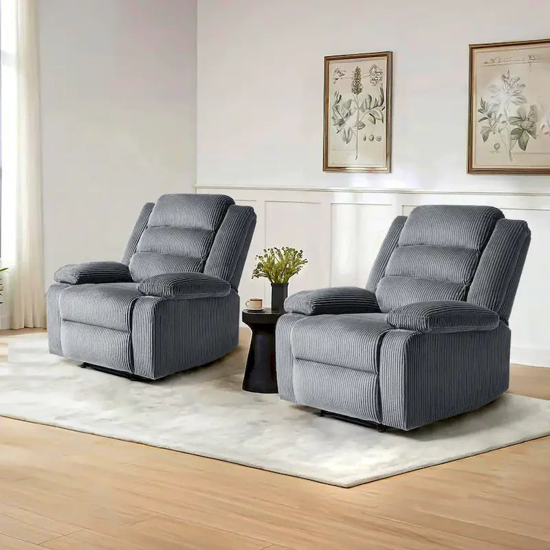 Fauteuil inclinable manuel moderne en velours côtelé, lot de 2, fauteuil d'appoint surdimensionné avec accoudoirs larges