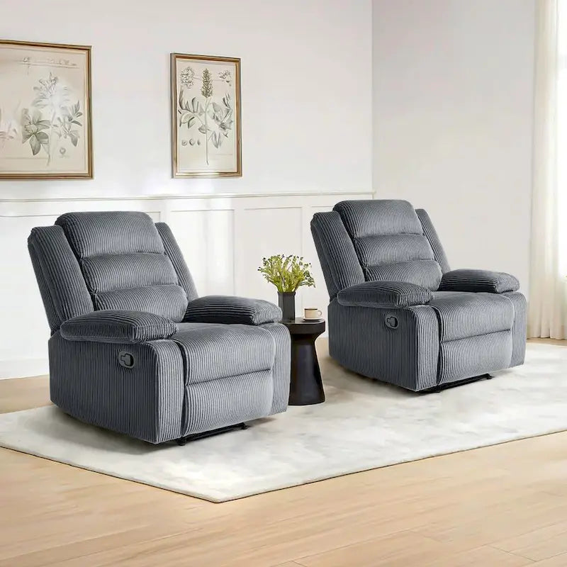 Fauteuil inclinable manuel moderne en velours côtelé, lot de 2, fauteuil d'appoint surdimensionné avec accoudoirs larges