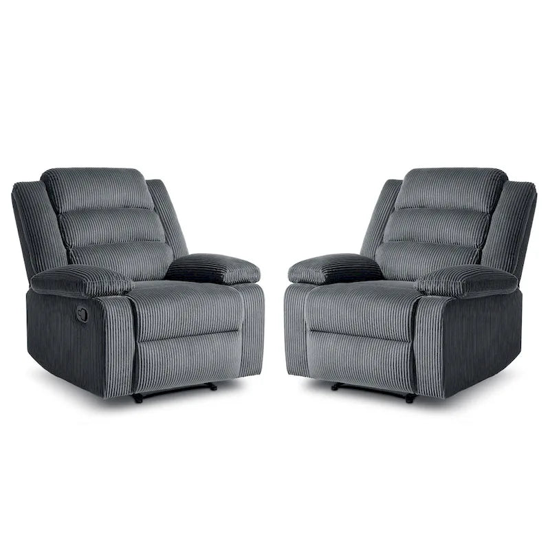 Fauteuil inclinable manuel moderne en velours côtelé, lot de 2, fauteuil d'appoint surdimensionné avec accoudoirs larges