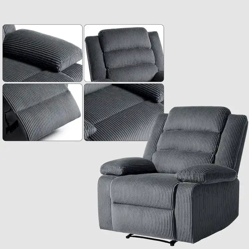 Fauteuil inclinable manuel moderne en velours côtelé, lot de 2, fauteuil d'appoint surdimensionné avec accoudoirs larges