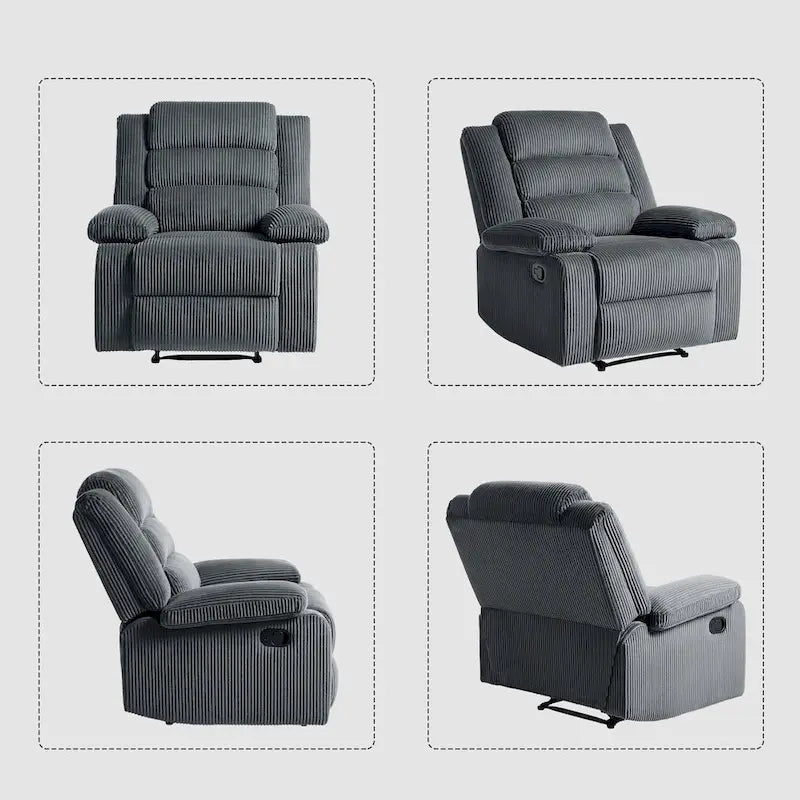 Fauteuil inclinable manuel moderne en velours côtelé, lot de 2, fauteuil d'appoint surdimensionné avec accoudoirs larges