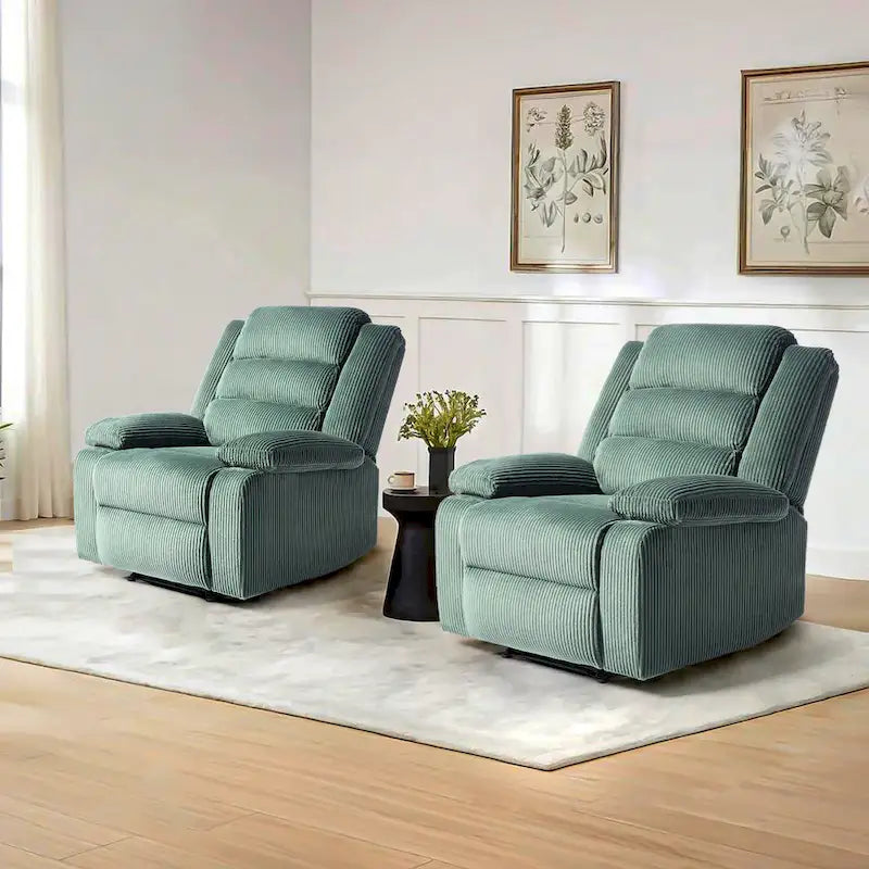 Fauteuil inclinable manuel moderne en velours côtelé, lot de 2, fauteuil d'appoint surdimensionné avec accoudoirs larges