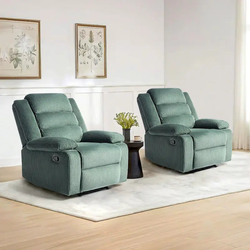 Fauteuil inclinable manuel moderne en velours côtelé, lot de 2, fauteuil d'appoint surdimensionné avec accoudoirs larges